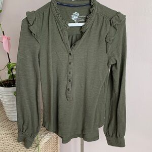 Pilcro Women's Forest Green Ruffle Blouse